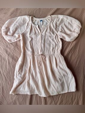 Old Navy Peach Puff Sleeve Cinched Waist VNeck Dress Cotton Gauze Cottagecore XS